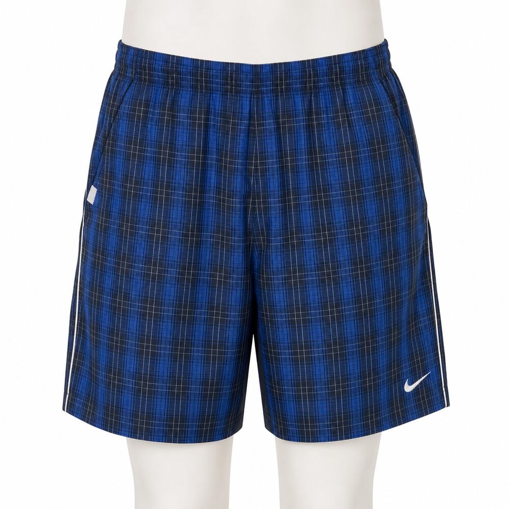 Nike Mens Swim Trunks Blue Plaid Mesh Lined Shorts - Size Large